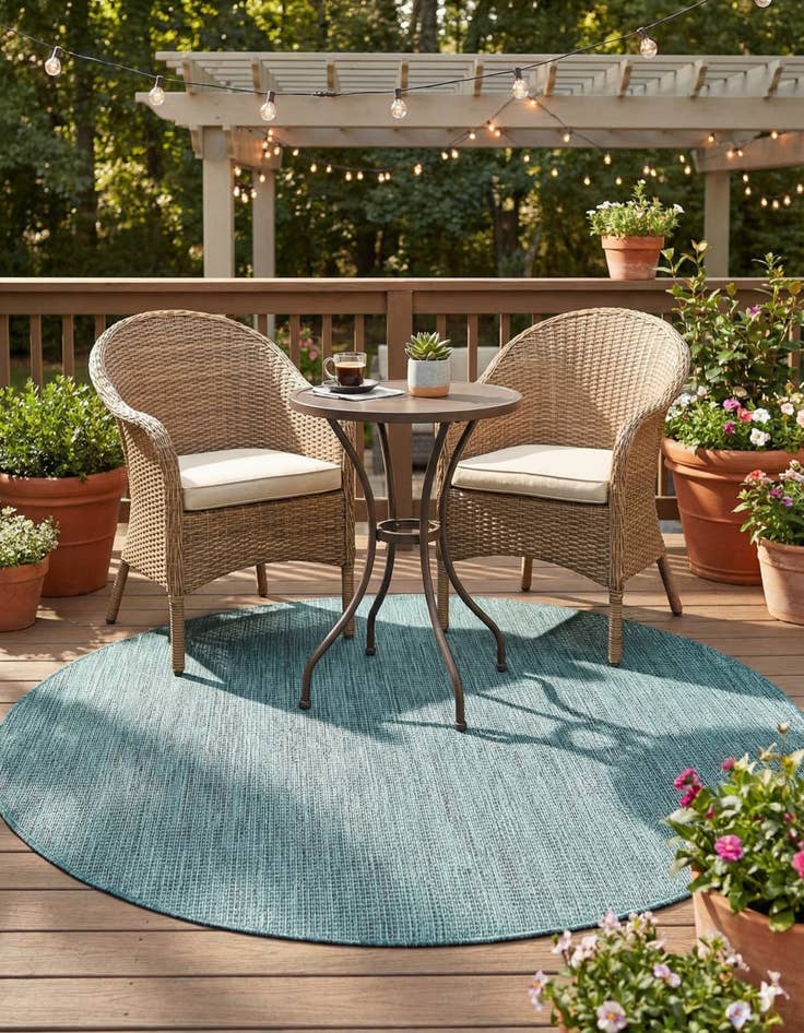 Detail image of 4' 1 x 4' 1  Washable Solid Indoor / Outdoor Round Rug