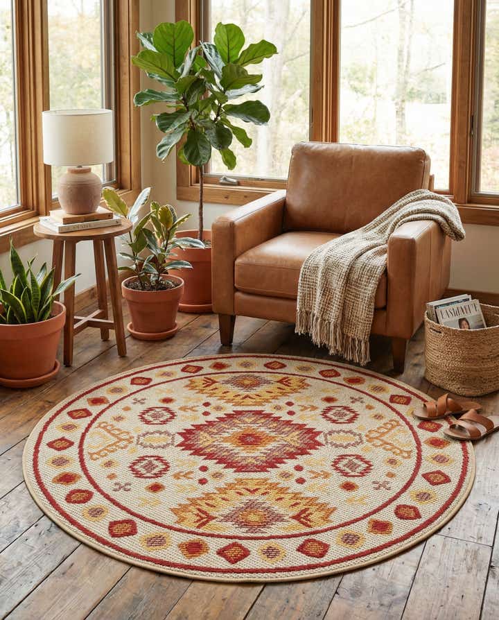 4' x 4' Easy-Clean Baja Indoor / Outdoor Round Rug