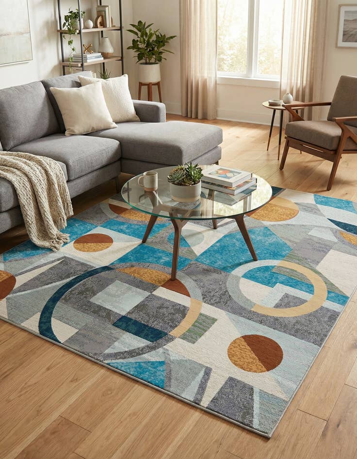 Detail image of  7' 10 x 7' 10  Washable Modern Indoor / Outdoor Square Rug