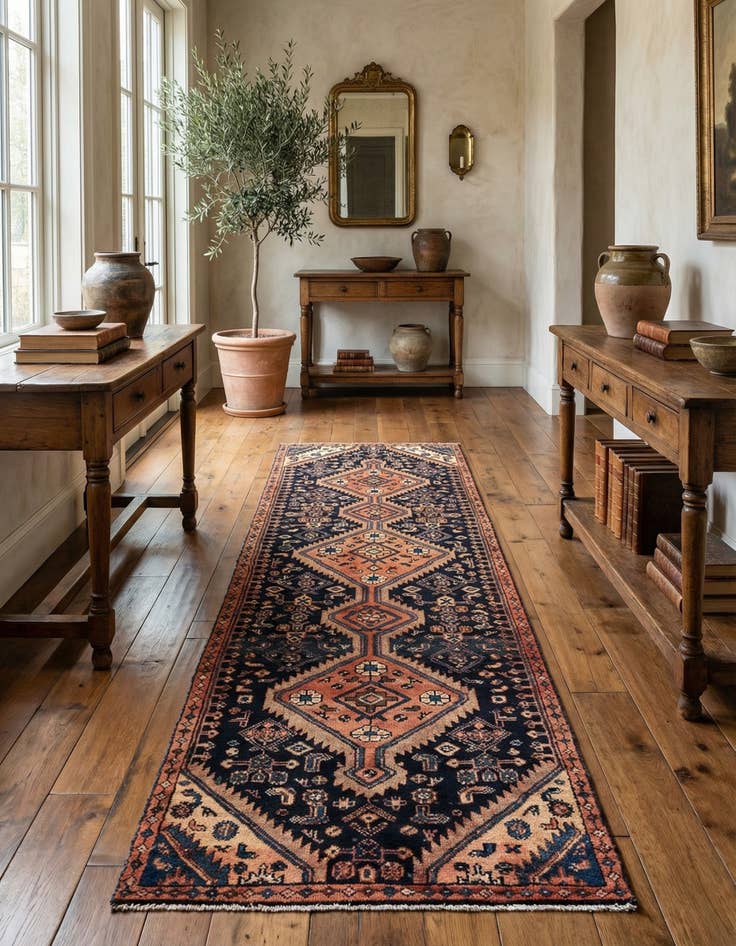 Detail image of 2' 8 x 9' Hamedan Wool Runner Rug