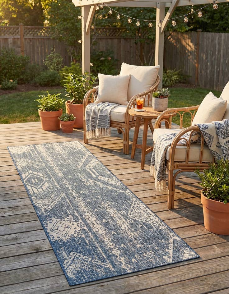 Detail image of 2' x 8' Easy-Clean Bohemian Indoor / Outdoor Runner Rug