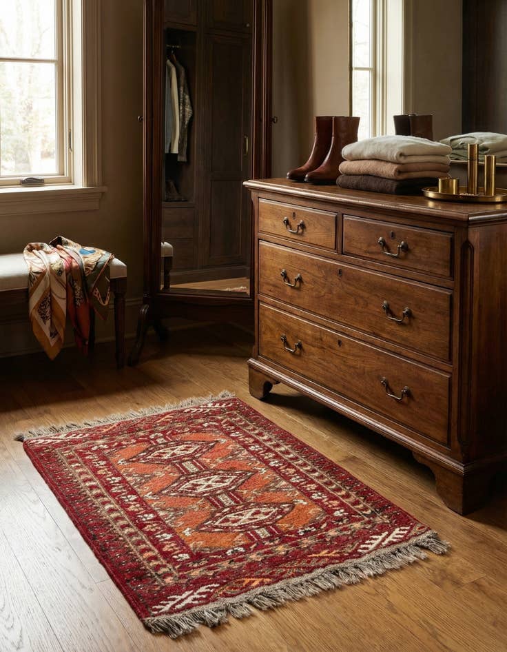 Detail image of 1' 8 x 2' 2  Hand Knotted Afghan Ersari Wool Rug