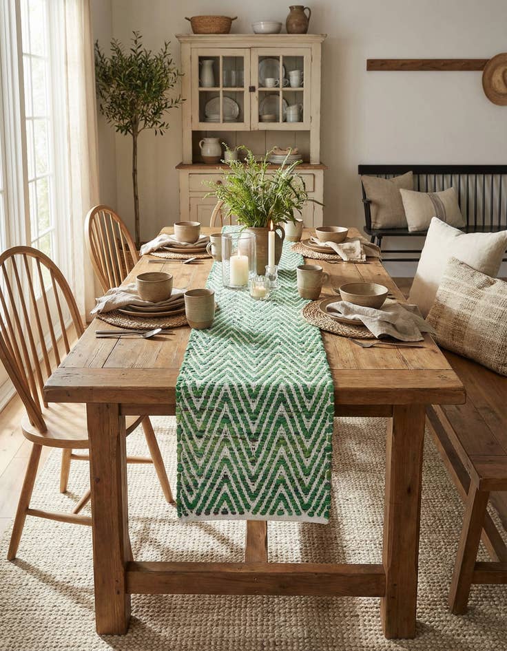 Detail image of  1' 2 x 10'  Hand Woven Chindi Chevron Table Runner Rug