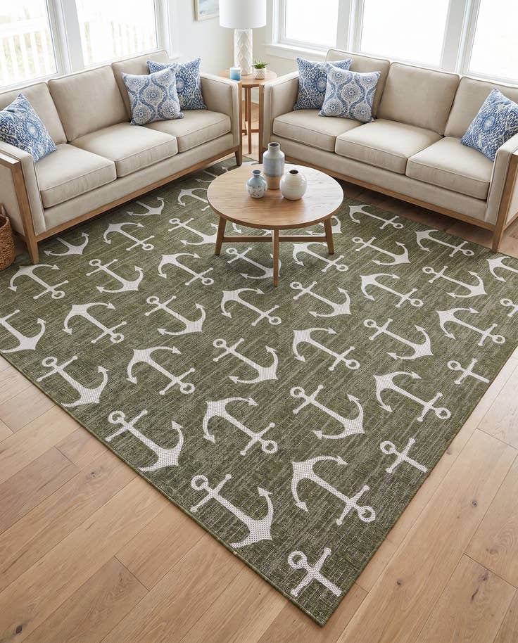 Detail image of 10' x 10' Easy-Clean Coastal Indoor / Outdoor Square Rug