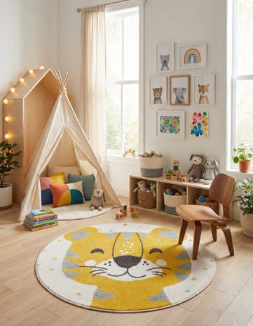 3' 3 x 3' 3 Tiger Whimsy Kids Round Rug