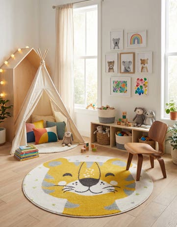 3' 3 x 3' 3 Tiger Whimsy Kids Round Rug