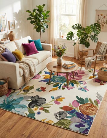 Ivory Blossom Square Rug