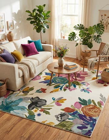 Ivory Blossom Square Rug