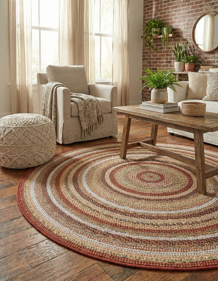 Detail image of 3' 3 x 3' 3  Washable Baja Indoor / Outdoor Round Rug