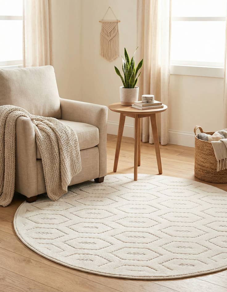 Detail image of 3' x 3'  Washable Trellis Textured Indoor / Outdoor Round Rug