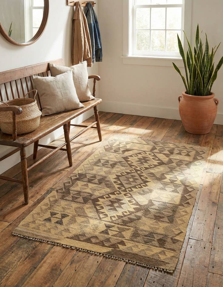 Detail image of  2' 8 x 4' 2  Hand Woven Kilim Maymana Wool Rug