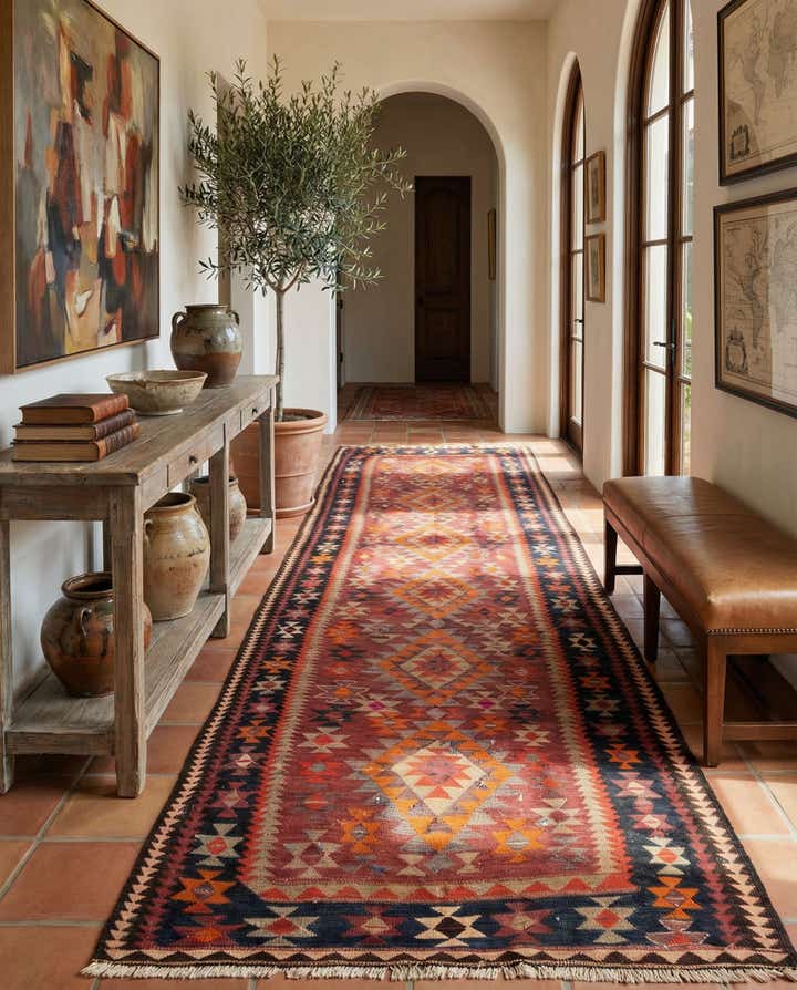 4' 6 x 9' 5 Hand Woven Kilim Fars Wool Runner Rug