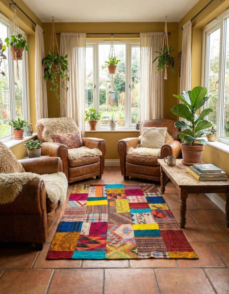 Detail image of 4' 2 x 5' 10  Hand Woven Kilim Patchwork Wool Rug