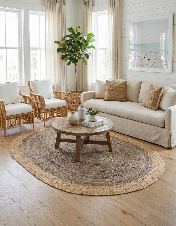 Detail image of  7' 10 x 10'  Hand Braided Jute Oval Rug