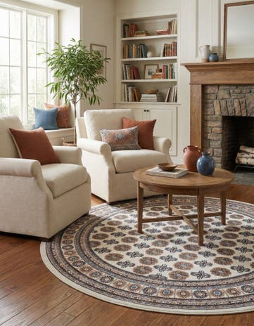 Ivory Bokhara Round Rug