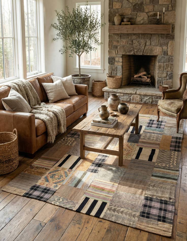 Detail image of  6' 6 x 9' 9  Hand Woven Kilim Patchwork Wool Rug