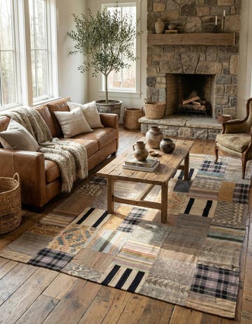 6' 6 x 9' 9 Hand Woven Kilim Patchwork Wool Rug