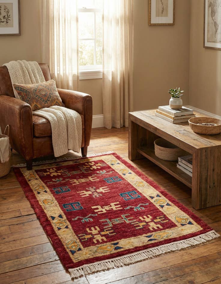 Detail image of 2' 7 x 4'  Hand Knotted Kazak Wool Rug