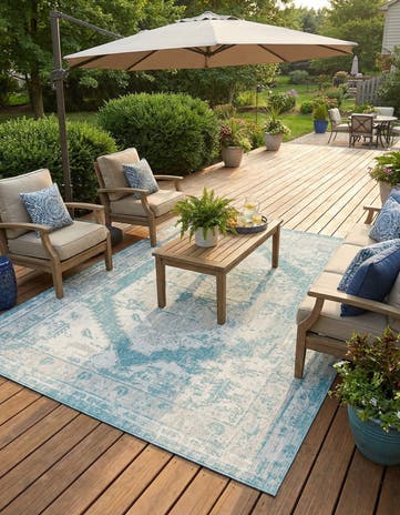 Aqua Easy-Clean Traditional Indoor / Outdoor Rug