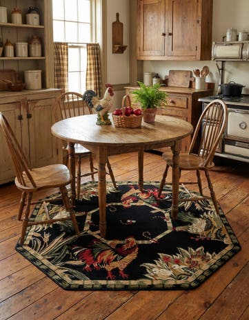 Black Pastoral Octagon Rug