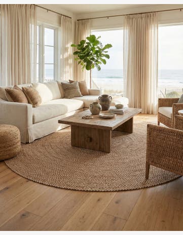 Light Brown Handmade Tweed Braided Jute Round Rug