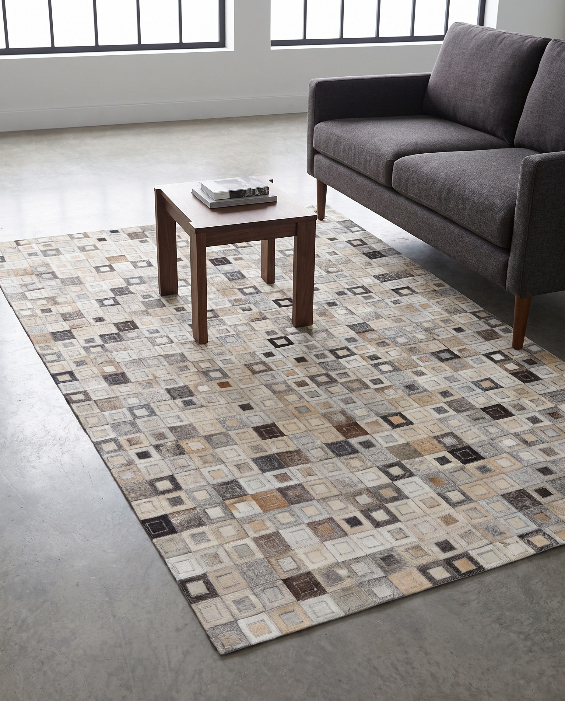 5' 2 x 8' Cowhide Leather Rug