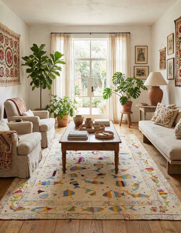 7' 2 x 9' 6 Hand Woven Kilim Suzani Wool Rug