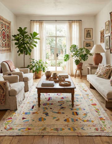 7' 2 x 9' 6 Hand Woven Kilim Suzani Wool Rug