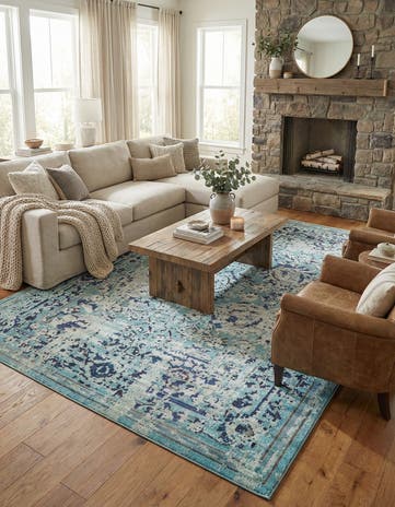 Light Blue Washable Fleur Rug