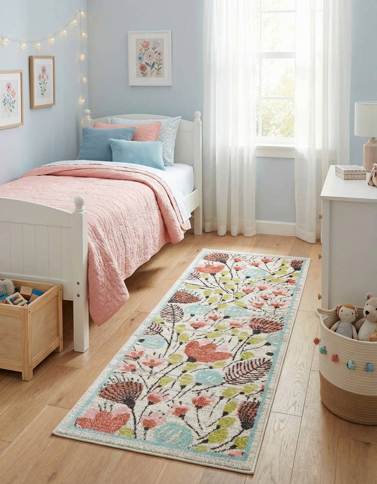 Detail image of 2' 2 x 6' Flowers Whimsy Kids Runner Rug