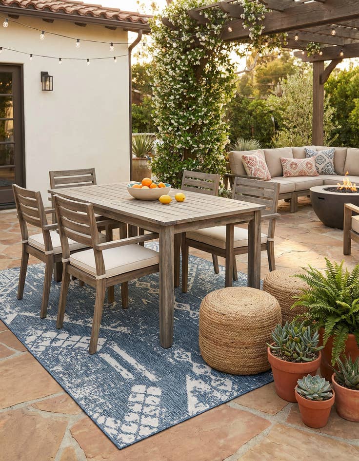 Detail image of 7' x 10'  Washable Bohemian Indoor / Outdoor Rug