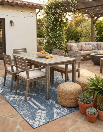 Blue Easy-Clean Bohemian Indoor / Outdoor Rug