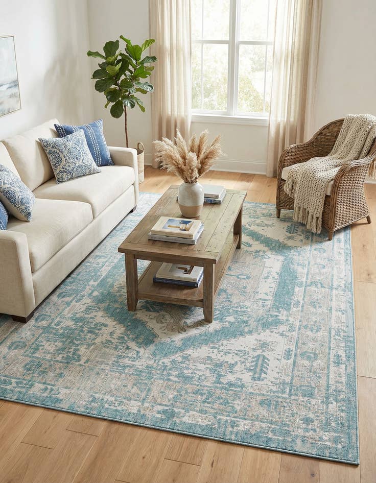 Detail image of 7' 10 x 11'  Washable Traditional Indoor / Outdoor Rug