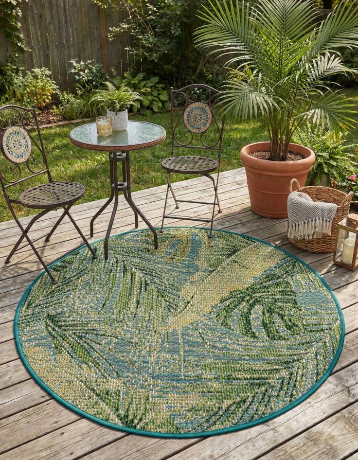 Detail image of 3' x 3'  Washable Botanical Indoor / Outdoor Round Rug