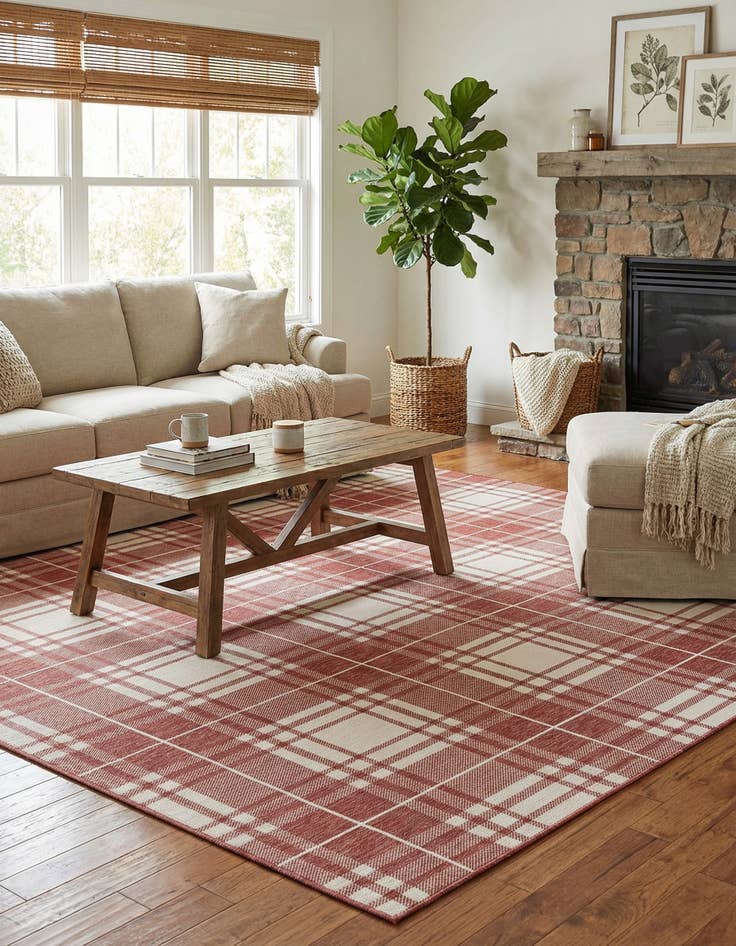 Detail image of  10' x 10'  Washable Checkered Indoor / Outdoor Square Rug