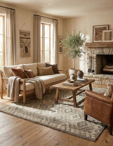 5' 4 x 6' 5 Hand Woven Kilim Maymana Wool Rug