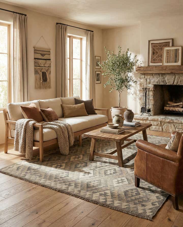 5' 4 x 6' 5 Hand Woven Kilim Maymana Wool Rug