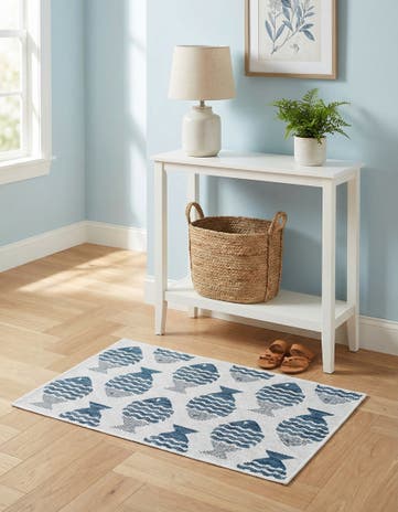Navy Blue Easy-Clean Coastal Indoor / Outdoor Rug