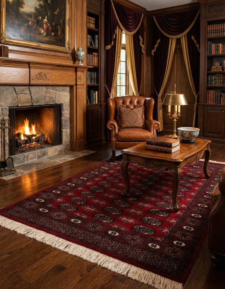 Detail image of 4' 1 x 6' 3  Hand Knotted Torkaman Persian Wool Rug