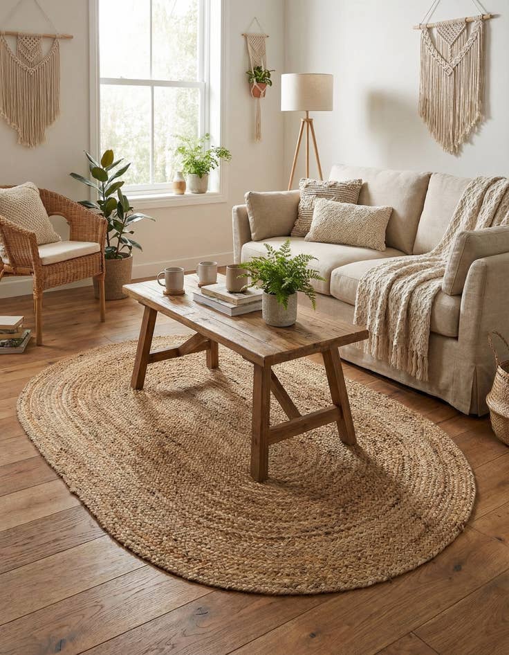 Detail image of  4' 1 x 6' 1  Hand Braided Jute Oval Rug