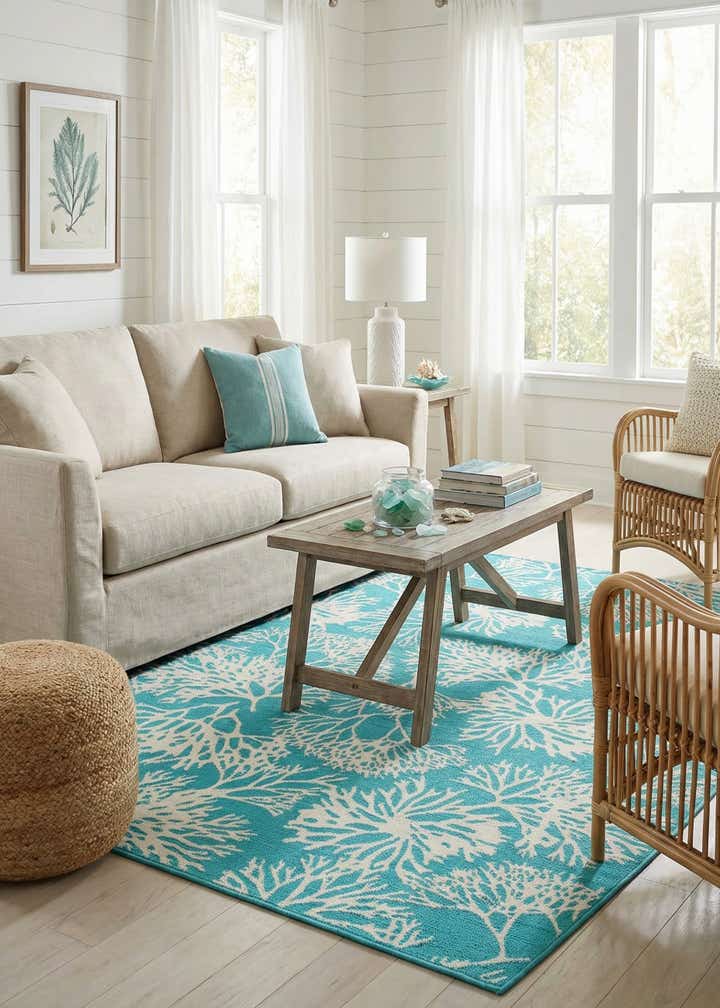 5' 3 x 8' Easy-Clean Coastal Indoor / Outdoor Rug