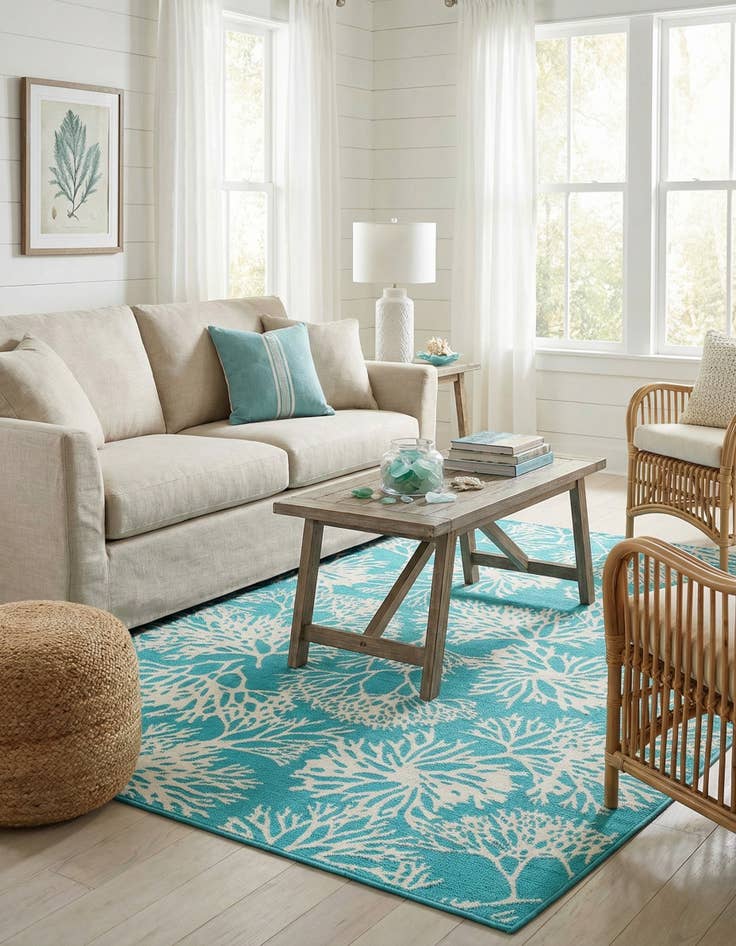 Detail image of 5' 3 x 8'  Washable Coastal Indoor / Outdoor Rug