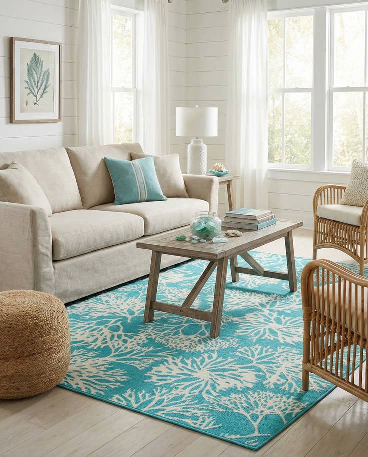 Detail image of 5' 3 x 8' Easy-Clean Coastal Indoor / Outdoor Rug