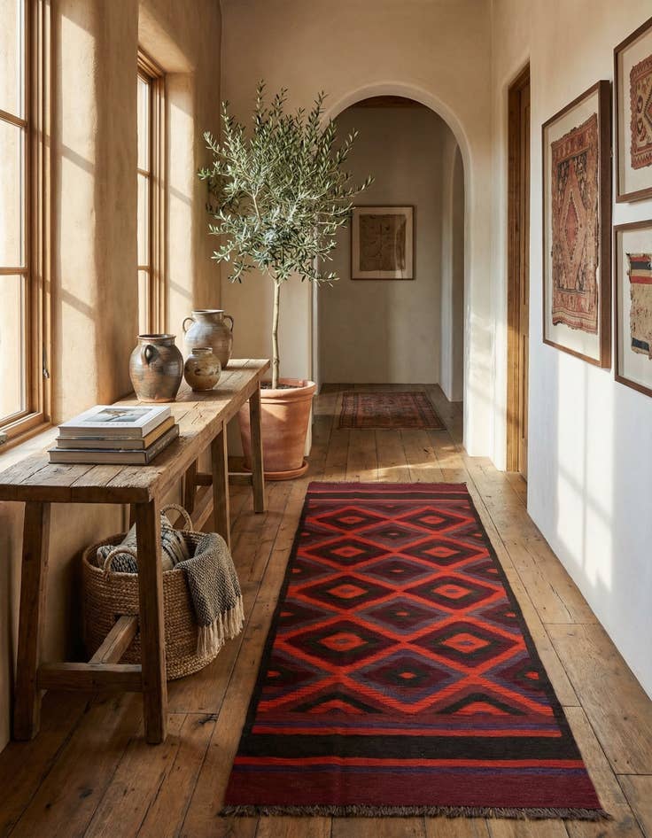 Detail image of 3' 10 x 12' Hand Woven Kilim Fars Wool Runner Rug