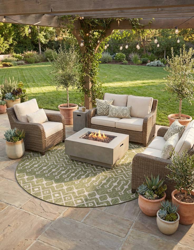 Detail image of  10' 8 x 10' 8  Washable Lattice Indoor / Outdoor Round Rug