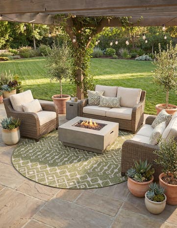Green Easy-Clean Lattice Indoor / Outdoor Round Rug