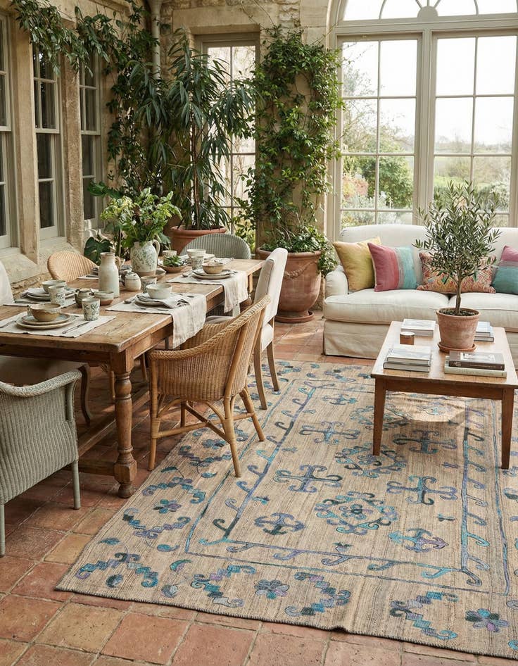 Detail image of 6' 8 x 9' 5  Hand Woven Kilim Suzani Wool Rug