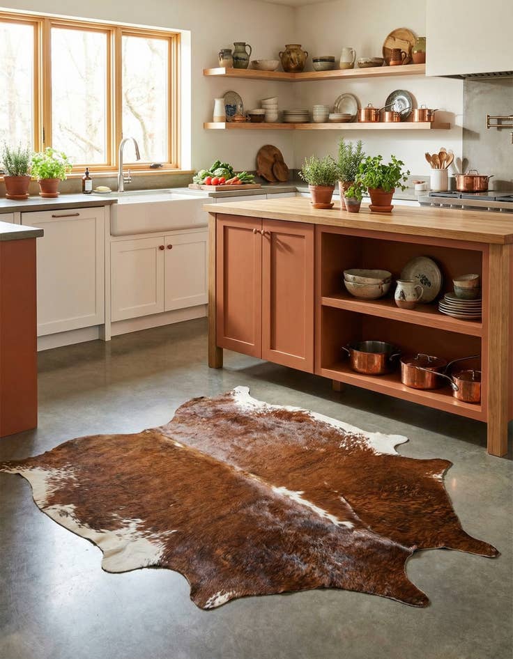 Detail image of 6' 3 x 6' 8 Cowhide Leather Square Rug