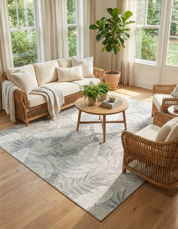 Detail image of  8' 2 x 10'  Washable Botanical Indoor / Outdoor Rug