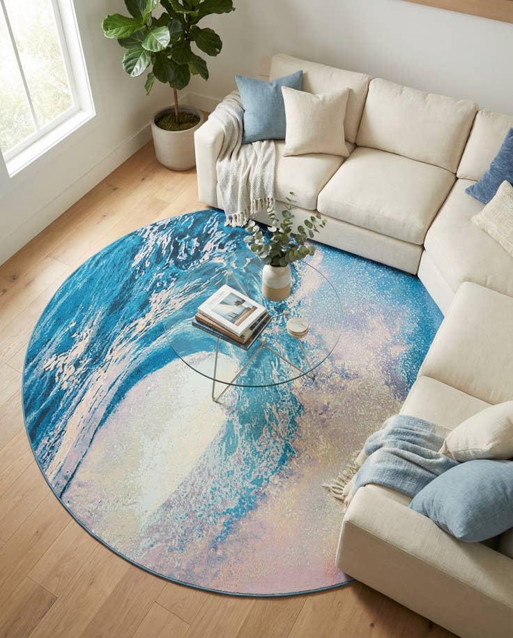 Detail image of 7' 10 x 7' 10 Easy-Clean Modern Indoor / Outdoor Round Rug